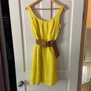Nine West Yellow Sleeveless Fit & Flare Dress with Belt Size 6